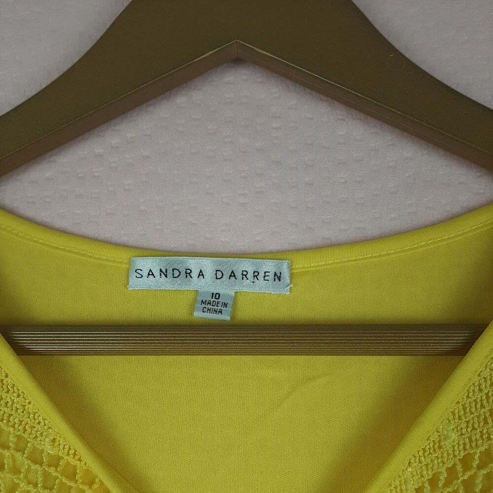 Sandra Darren Women Yellow Sleeveless Stretch Crochet Dress Lined Size 10 - Picture 6 of 9